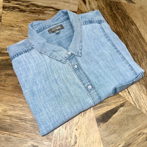 DL1961 TENCEL Light Blue Chambray Button-Down Shirt Women's Size Large RARE D/C - Picture 11 of 13